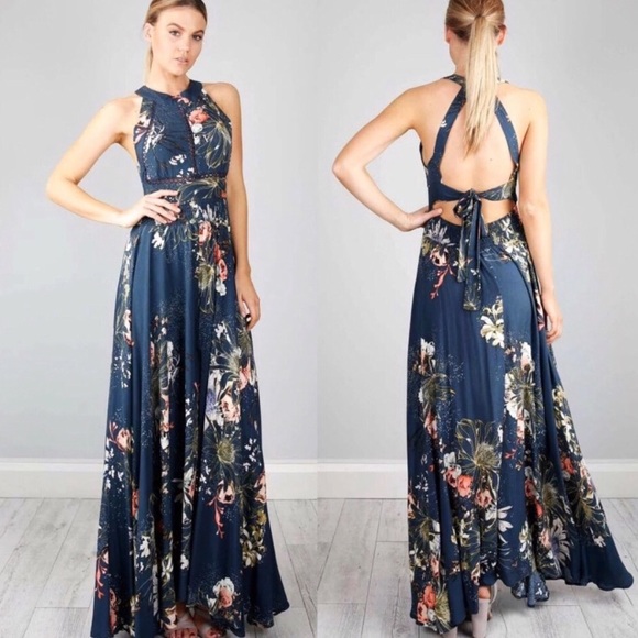 Boutique // Open Back Floral Slit Maxi // Small - Picture 2 of 8